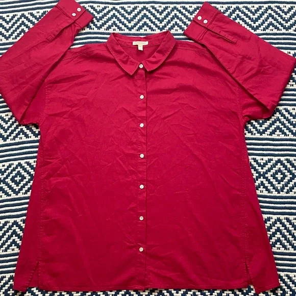 Eileen Fisher Pink Organic Cotton Twill Classic Collar Button Down Shirt Size L - Picture 2 of 12
